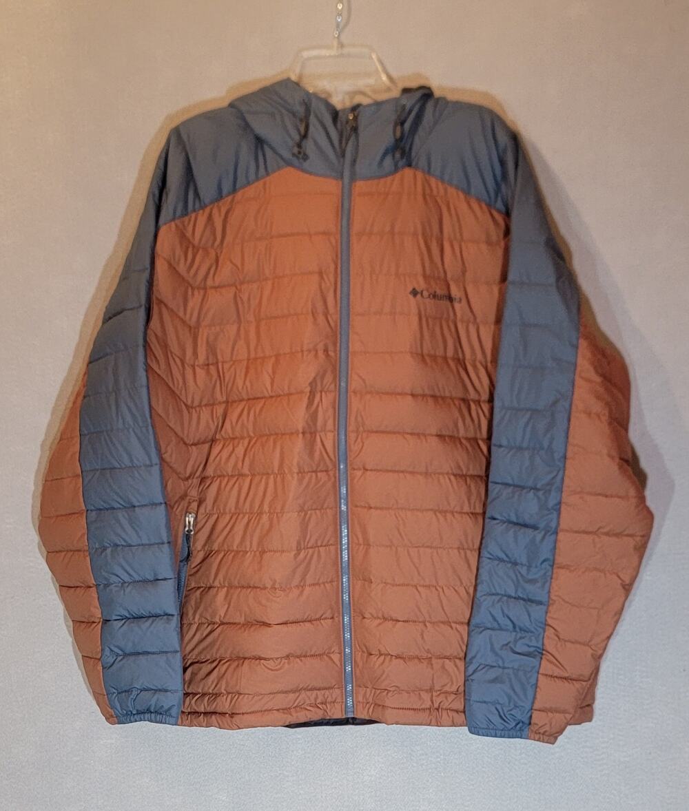Columbia Men XXL White Out II Insulated Omni-Heat Hooded Puffer Jacket Rust Grey